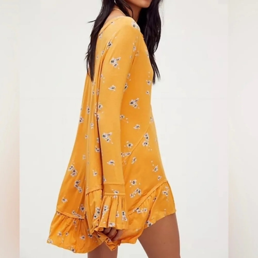 NWOT Free People Olivia Printed Tunic Yellow Buttery-Soft Size Meduim